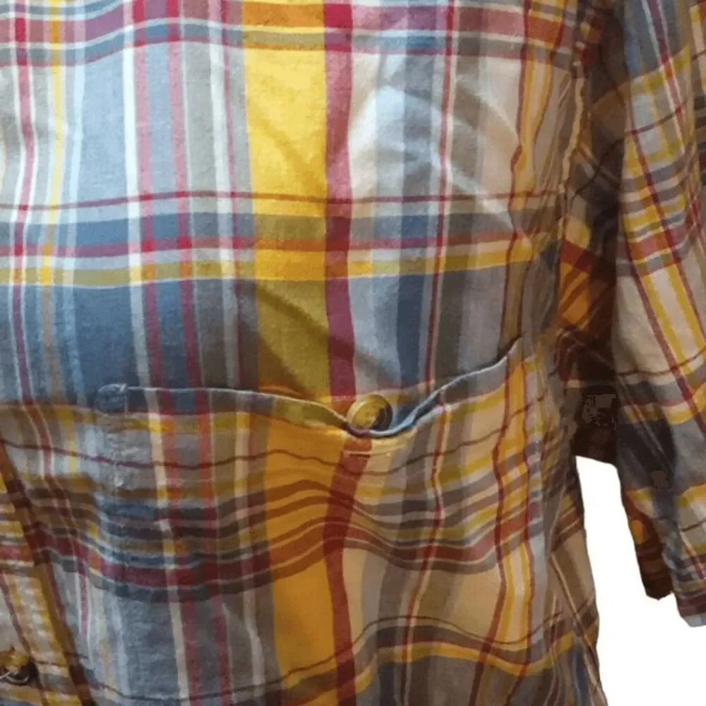 Orvis Shirt Mens Size Large Yellow, Blue Plaid  Casual‎ Button Down t100% Cotton